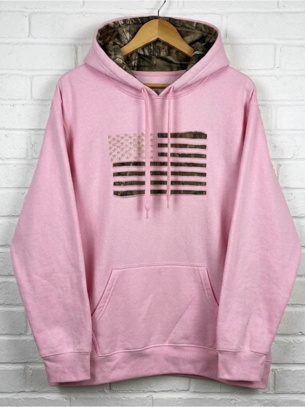 Mossy Oak Pink Hoodie with Camo Flag and Lined Hood